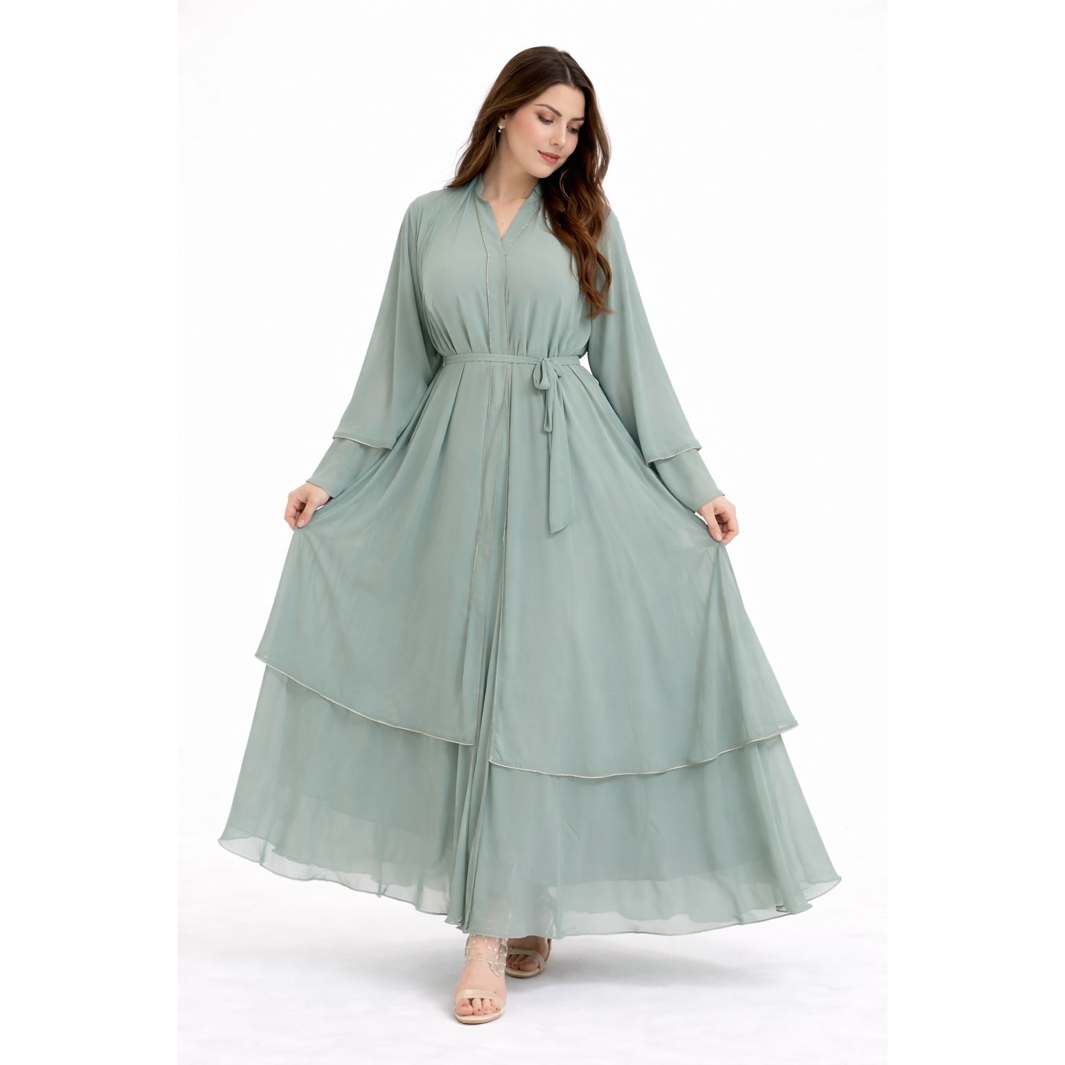 Abaya Brume Élégante – Vert Sultana