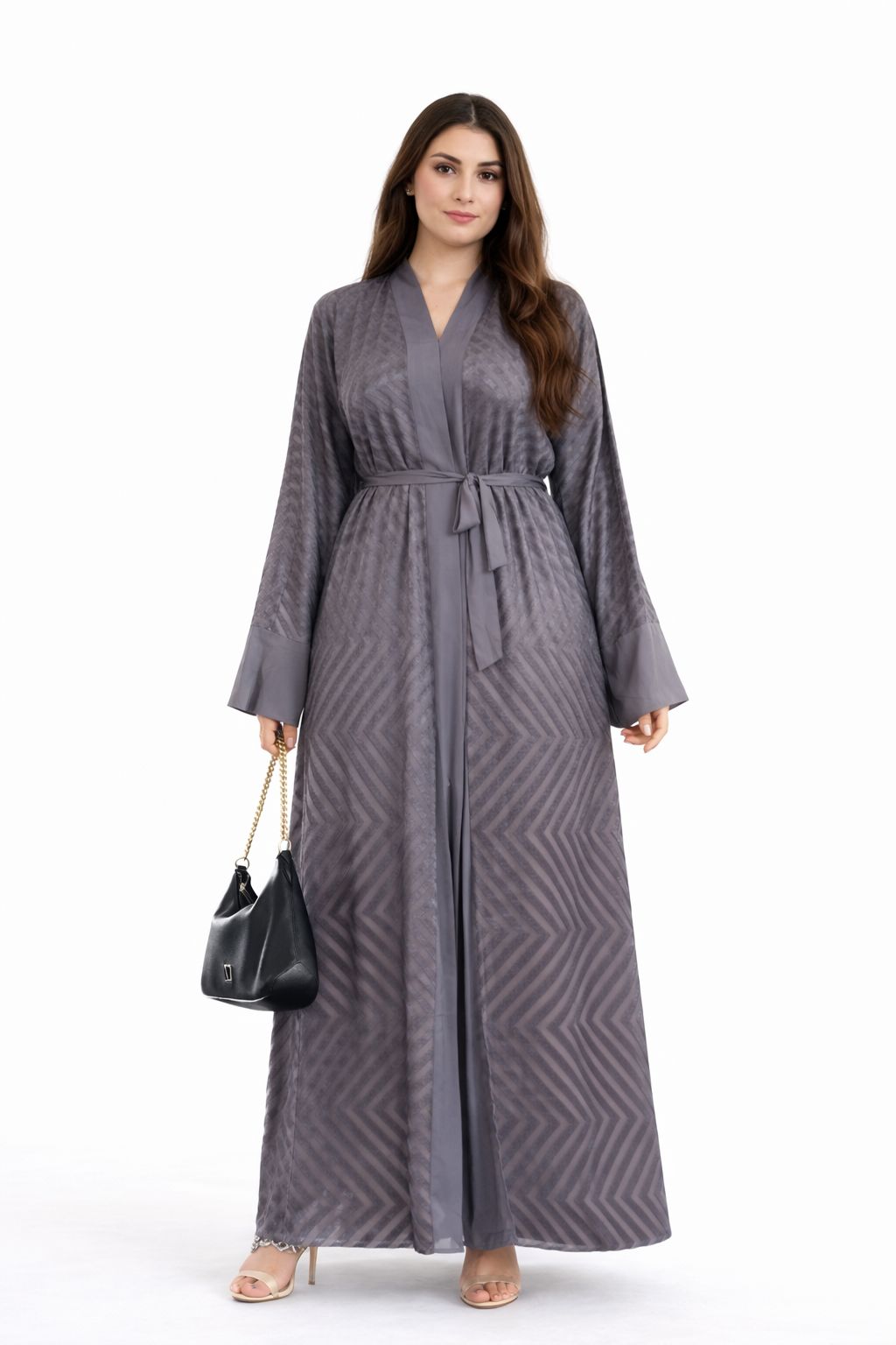 Abaya Chevron Élégance – Gris Taupe – Image 3