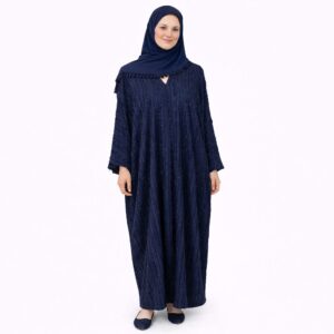 Abaya Jacquard Effiloché — Bleu Nuit