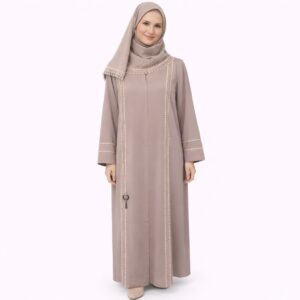Abaya Ligne Galons – Taupe Claire
