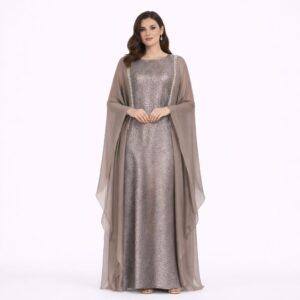 Abaya Élégance Argent Perlée