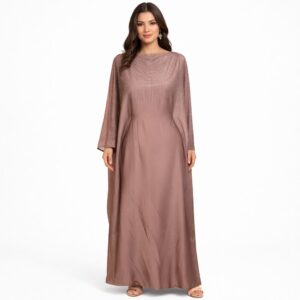 Abaya ornée de strass – Chocolat