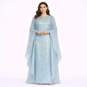 Abaya Élégance Bleu céleste Perlée