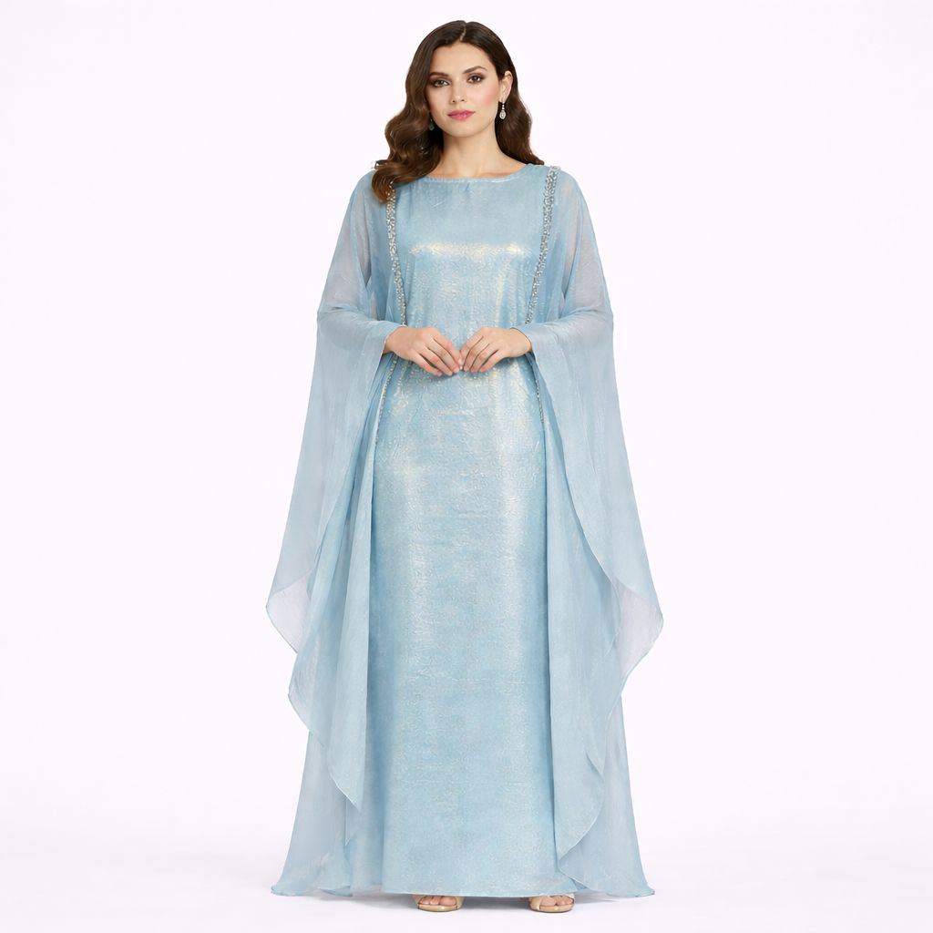 Abaya Élégance Bleu céleste Perlée