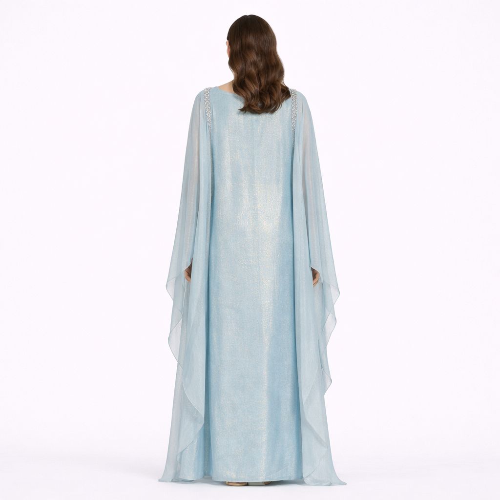 Abaya Élégance Bleu céleste Perlée – Image 3