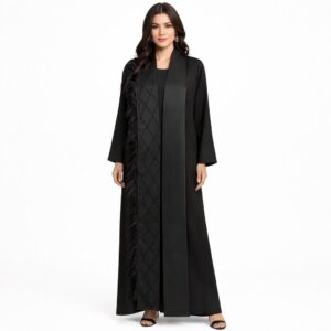 Abaya NOIR COUTURE PLUME – Ensemble 3 pièces
