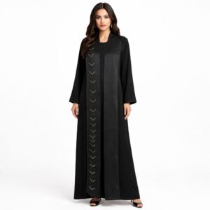 Abaya VÉGÉTAL NOIR & OR – Ensemble 3 pièces