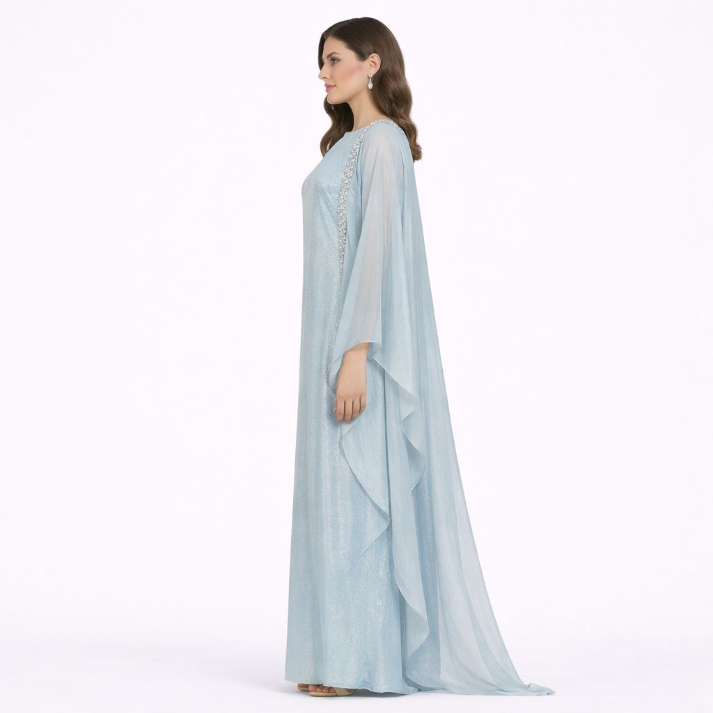 Abaya Élégance Bleu céleste Perlée – Image 2