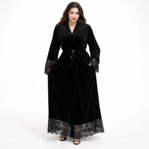 Abaya Velours Dentelle Noir