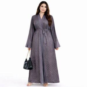 Abaya Chevron Élégance – Gris Taupe